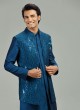 Stylish Indowestern Set In Peacock Blue With Thread Work
